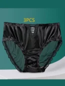 3 Black Hollow Lace Mid-High Waist Panties