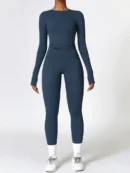 Badge Blue Long Sleeve Top & High-Waist Leggings