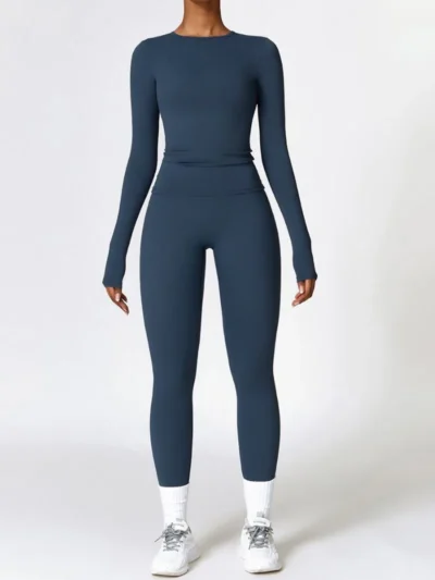 Badge Blue Long Sleeve Top & High-Waist Leggings