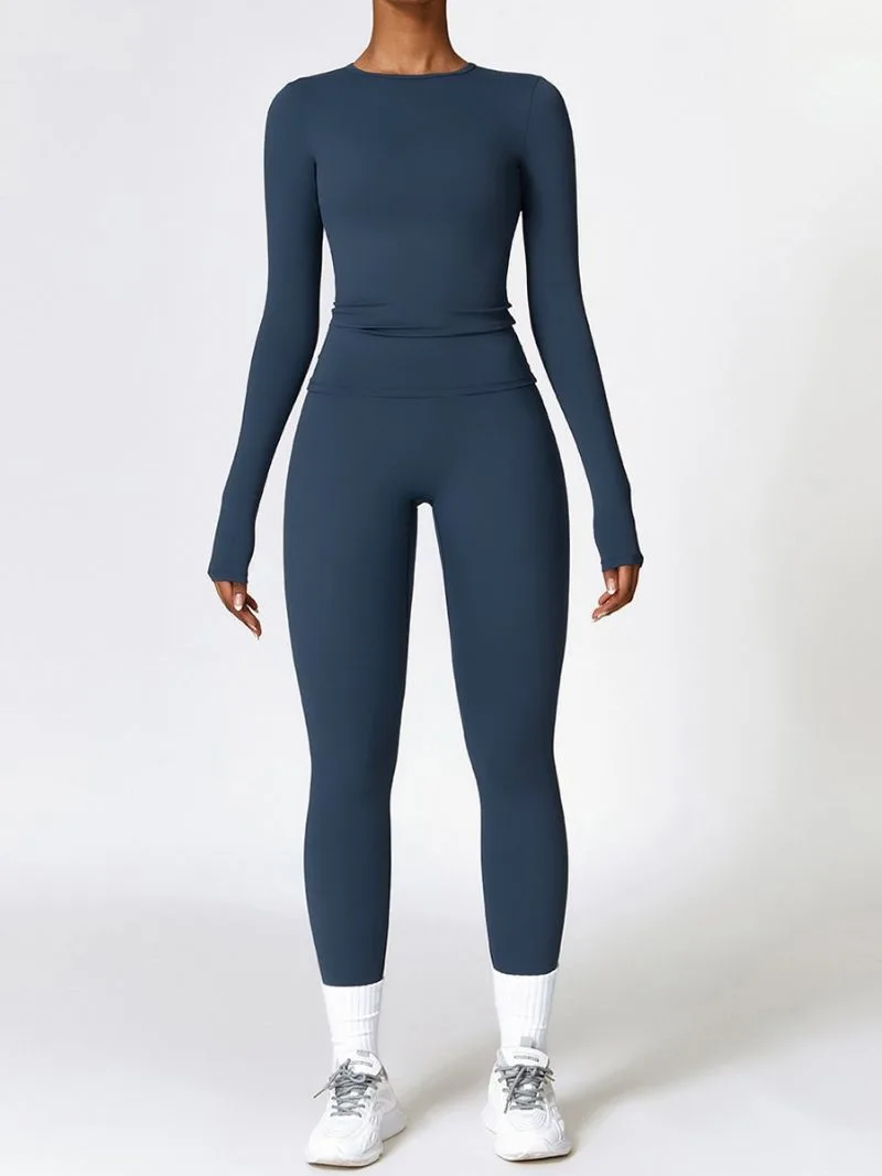 Badge Blue Long Sleeve Top & High-Waist Leggings