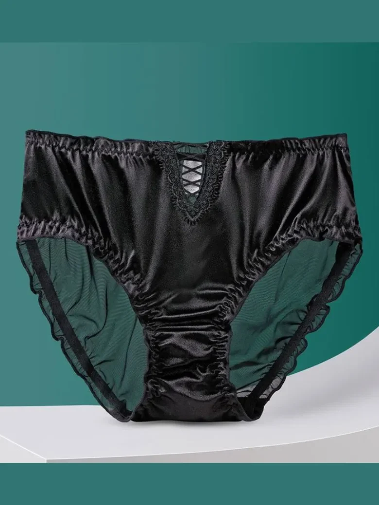 Black Hollow Lace Mid-High Waist Panties