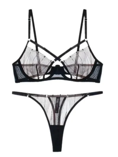 Black Hollow-Out Bra & Panty Set