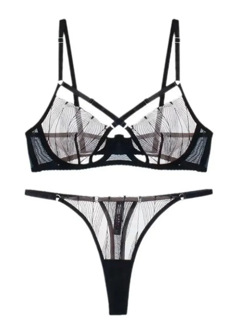 Black Hollow-Out Bra & Panty Set