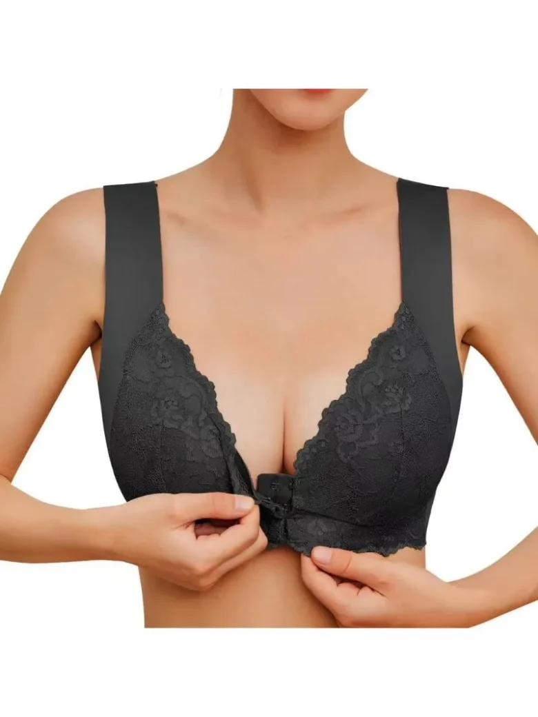 Black Plus Size Front Closure Lace Bra