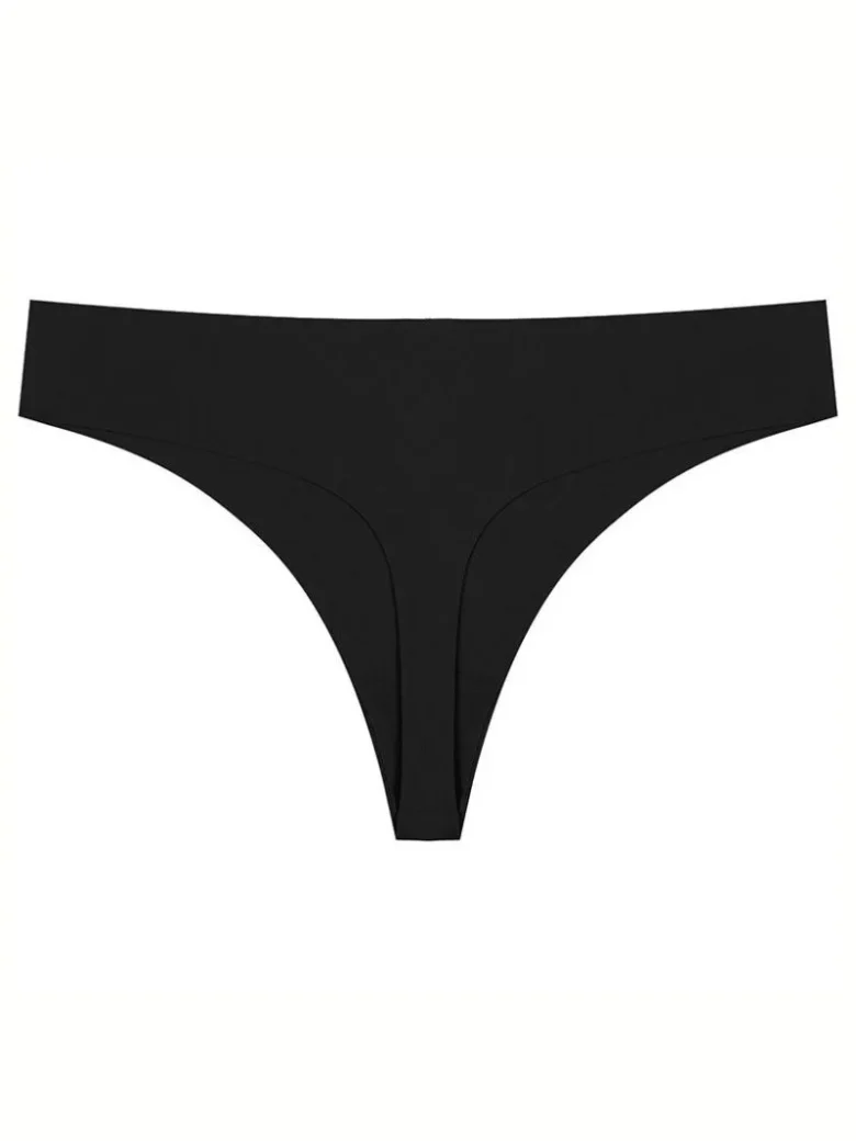 Black Seamless Ice Silk T-back Panty