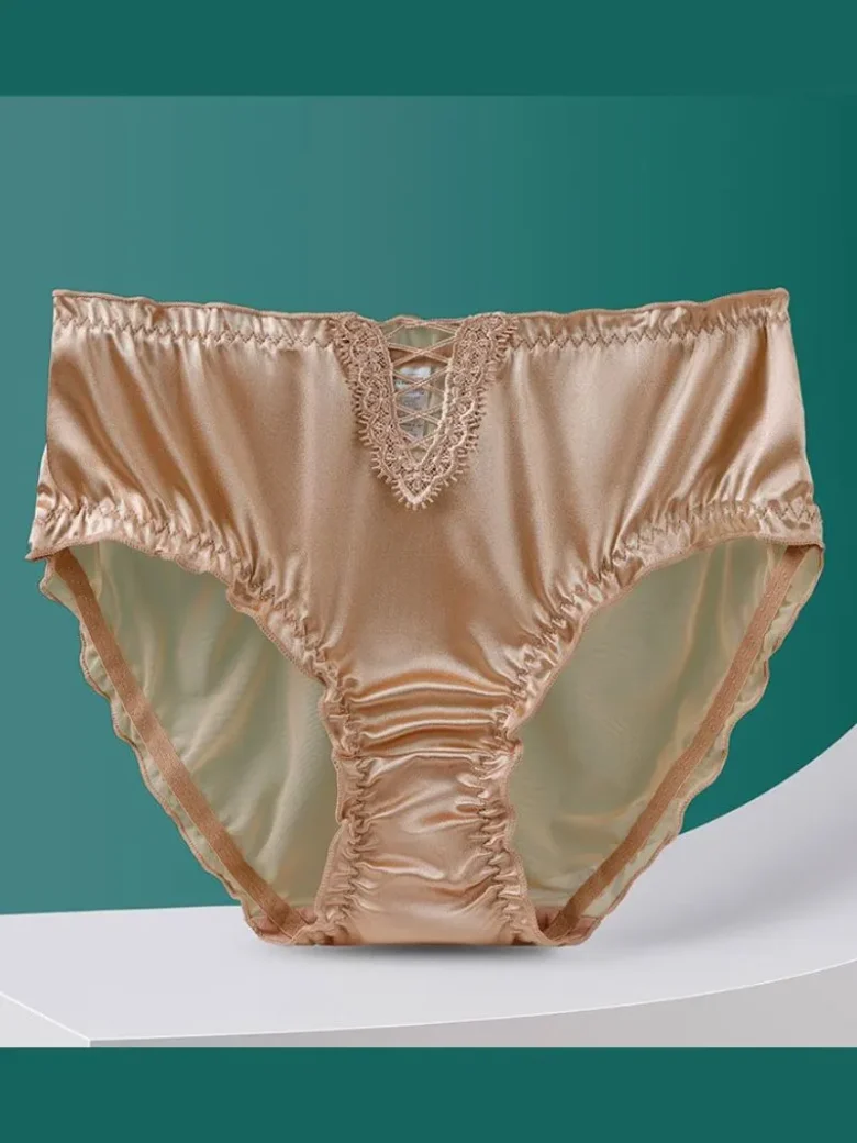 Champagne Hollow Lace Mid-High Waist Panties