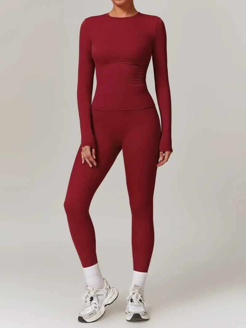 Cherry Red Sleeve Top & High-Waist Leggings