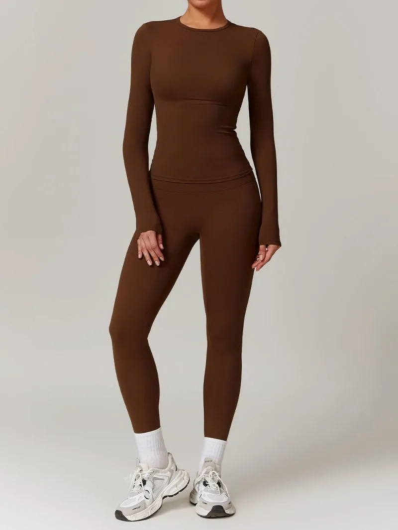 Chocolate Brown Long Sleeve Top & High-Waist Leggings