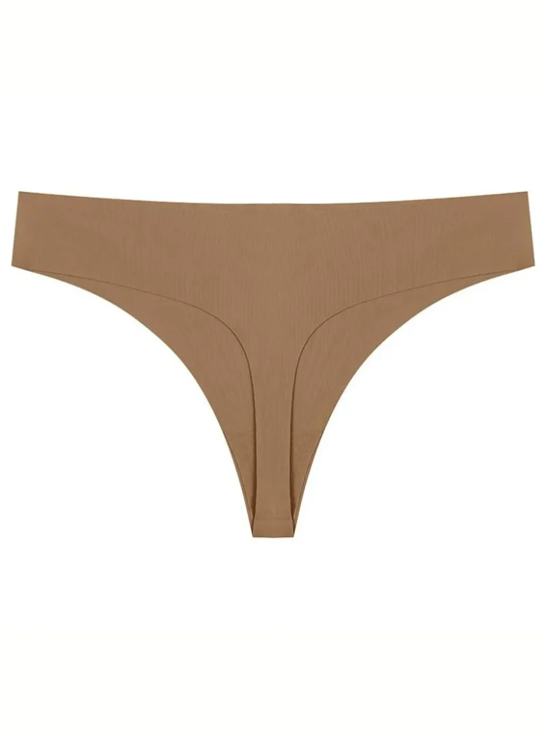 Coffee Seamless Ice Silk T-back Panty