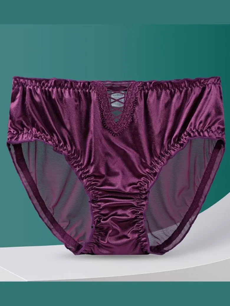 Dark Purple Hollow Lace Mid-High Waist Panties