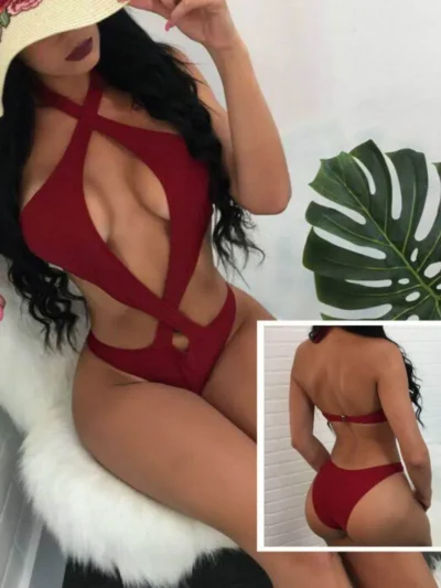 Dull red Halter Cross Bikini