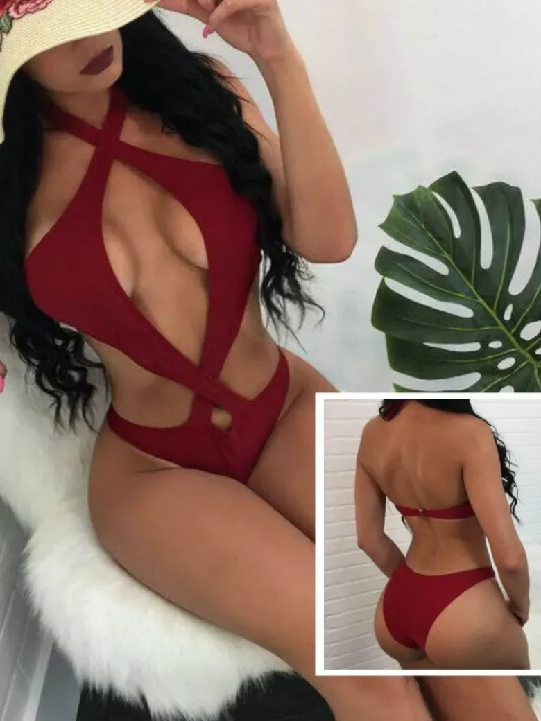 Dull red Halter Cross Bikini