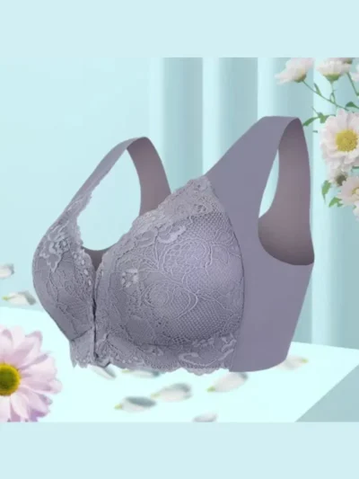 Gray Plus Size Front Buckle Wireless Bra