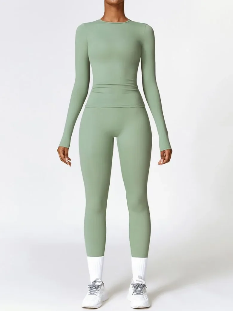 Green Long Sleeve Top & High-Waist Leggings
