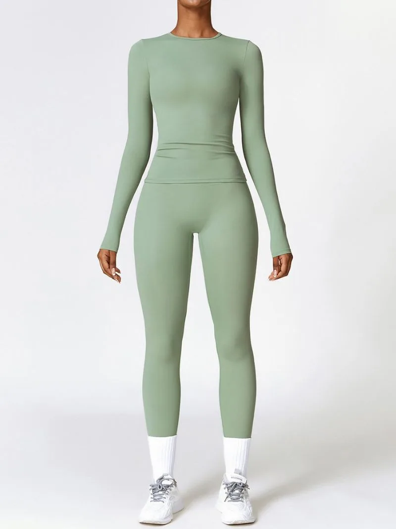 Green Long Sleeve Top & High-Waist Leggings