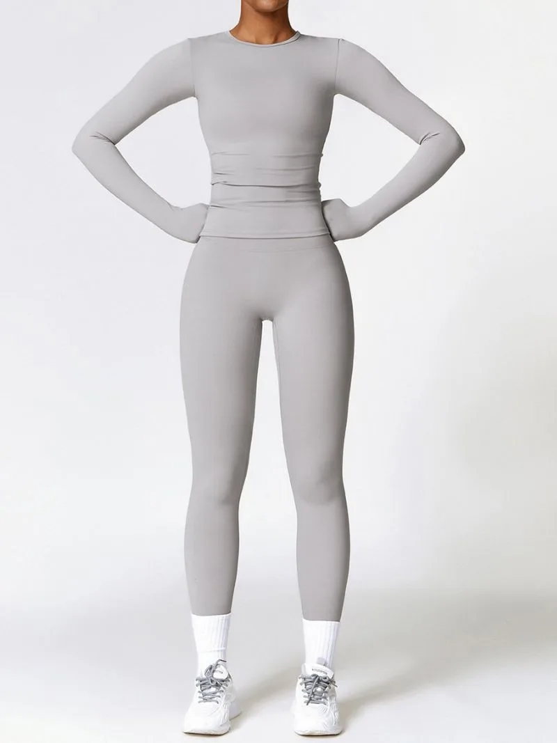 Grey Long Sleeve Top & High-Waist Leggings