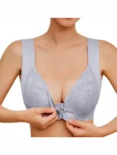 Grey Plus Size Front Closure Lace Bra