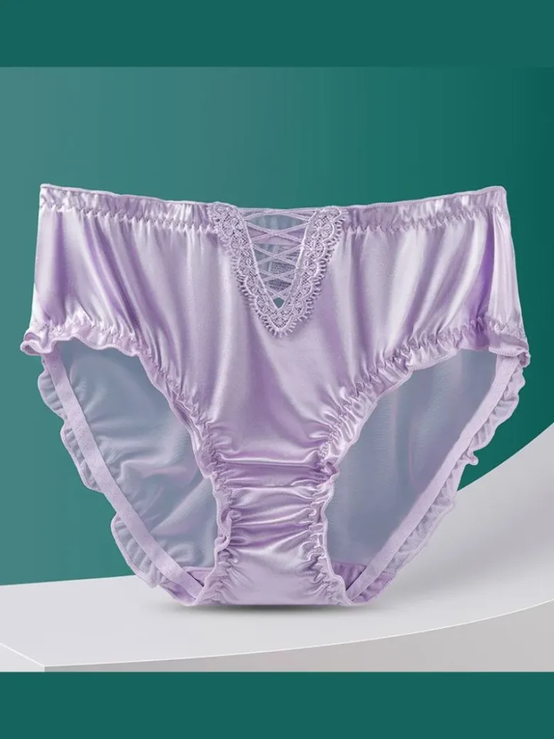 Light Purple Hollow Lace Mid-High Waist Panties