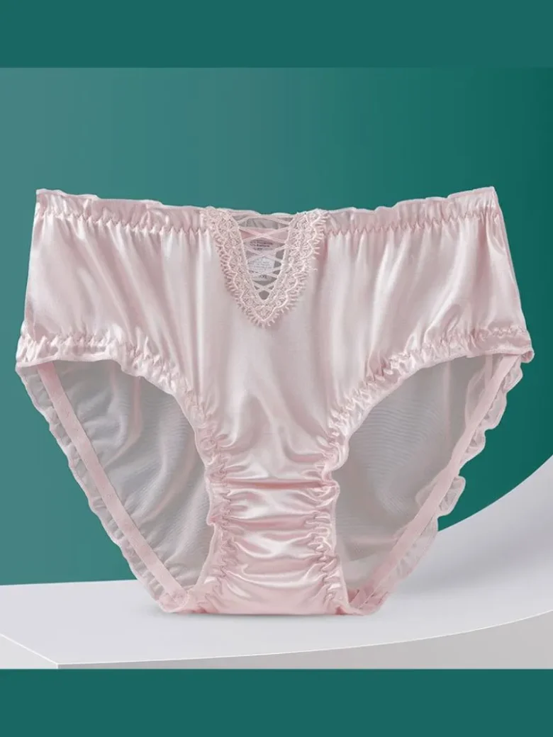 Pink Hollow Lace Mid-High Waist Panties