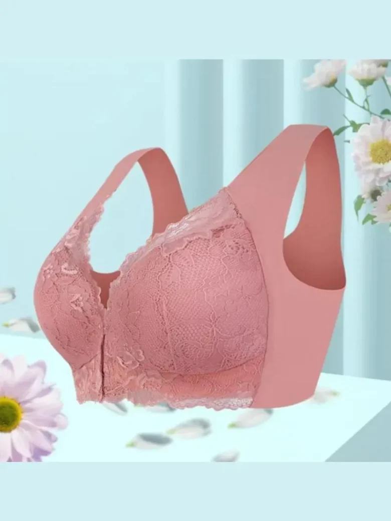Pink Plus Size Front Buckle Wireless Bra