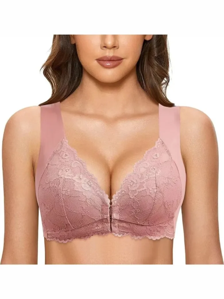 Pink Plus Size Front Closure Lace Bra