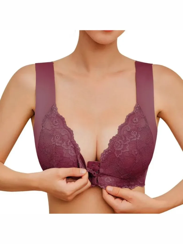 Red Wine Plus Size Front Closure Lace Bra