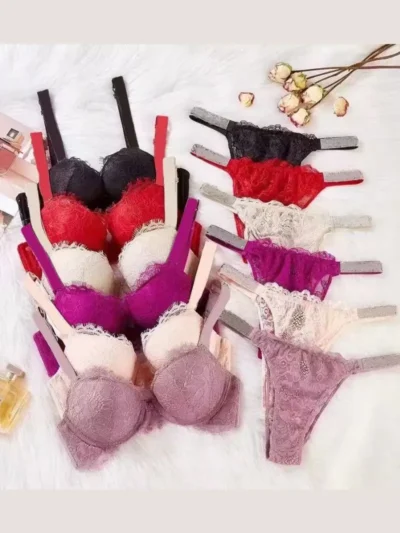 Rhinestone Lace Bra & Thong Set