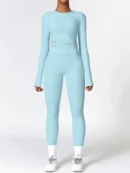 Sky Blue Long Sleeve Top & High-Waist Leggings