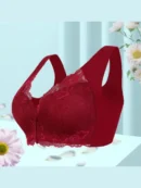 Wine Red Plus Size Front Buckle Wireless Bra