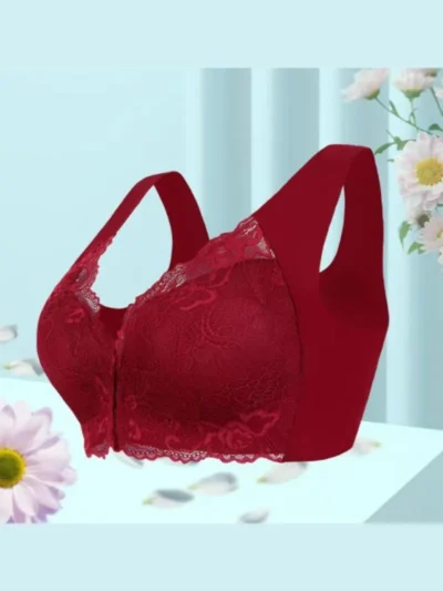 Wine Red Plus Size Front Buckle Wireless Bra