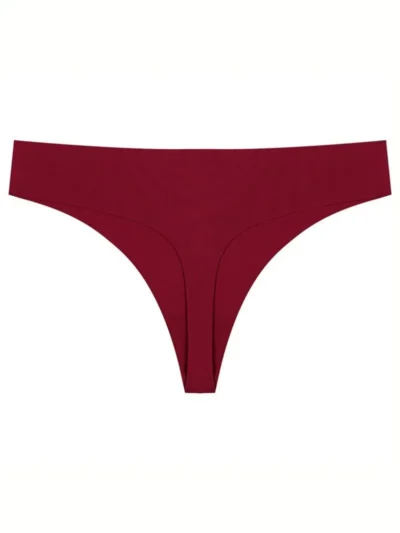 Wine Red Seamless Ice Silk T-back Panty