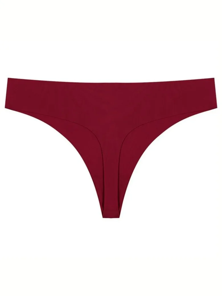 Wine Red Seamless Ice Silk T-back Panty