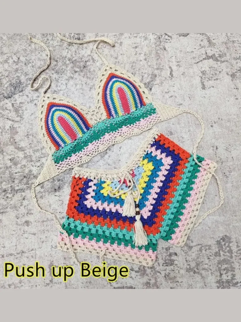 Beigh Push up Crochet Bikini Swimsuit