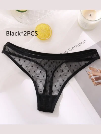Black 2pcs Ladies Lace Low Waist Briefs