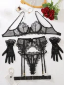 Black Five-Piece Bra Panty Set
