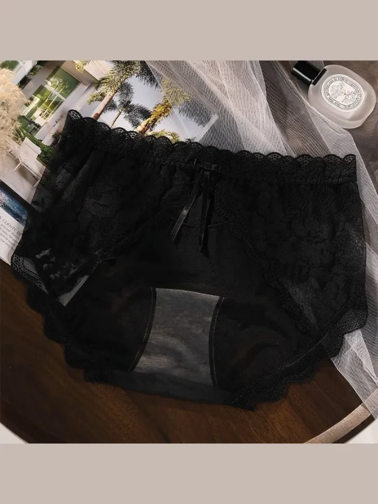 Black French Lace Antibacterial Briefs