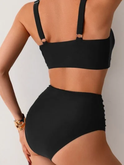Black High Waist Split Swimsuit back