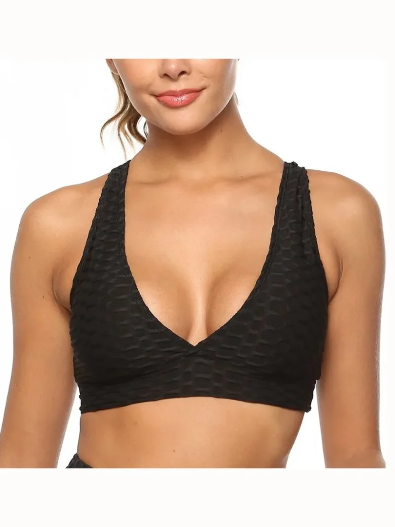 Black Jacquard Bubble Sports Bra