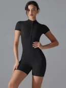Black Women’s Summer Short-Sleeve Sports Jumpsuit