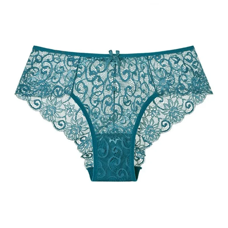 Blue Mid-Waist Lace Briefs