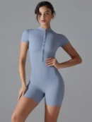 Blue Women’s Summer Short-Sleeve Sports Jumpsuit