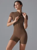 Brown Women’s Summer Short-Sleeve Sports Jumpsuit