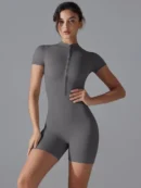 Grey Women’s Summer Short-Sleeve Sports Jumpsuit