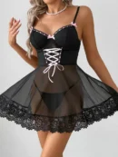 Lace Bow Ribbon Nightdress Two-Piece Set