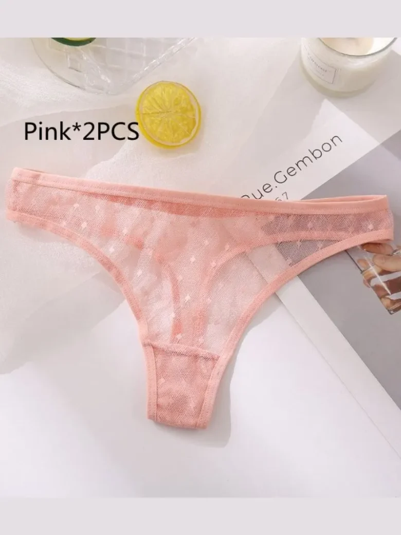 Pink 2pcs Ladies Lace Low Waist Briefs