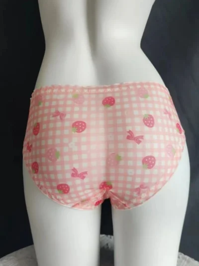 Pink Strawberry Plaid Mid-Waist Panties back