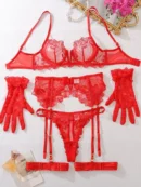 Red Five-Piece Bra Panty Set