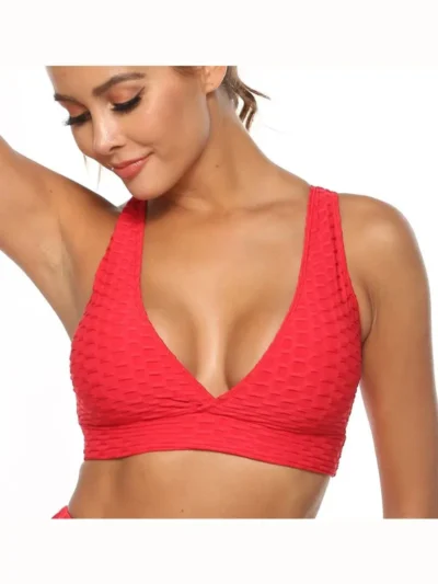 Red Jacquard Bubble Sports Bra