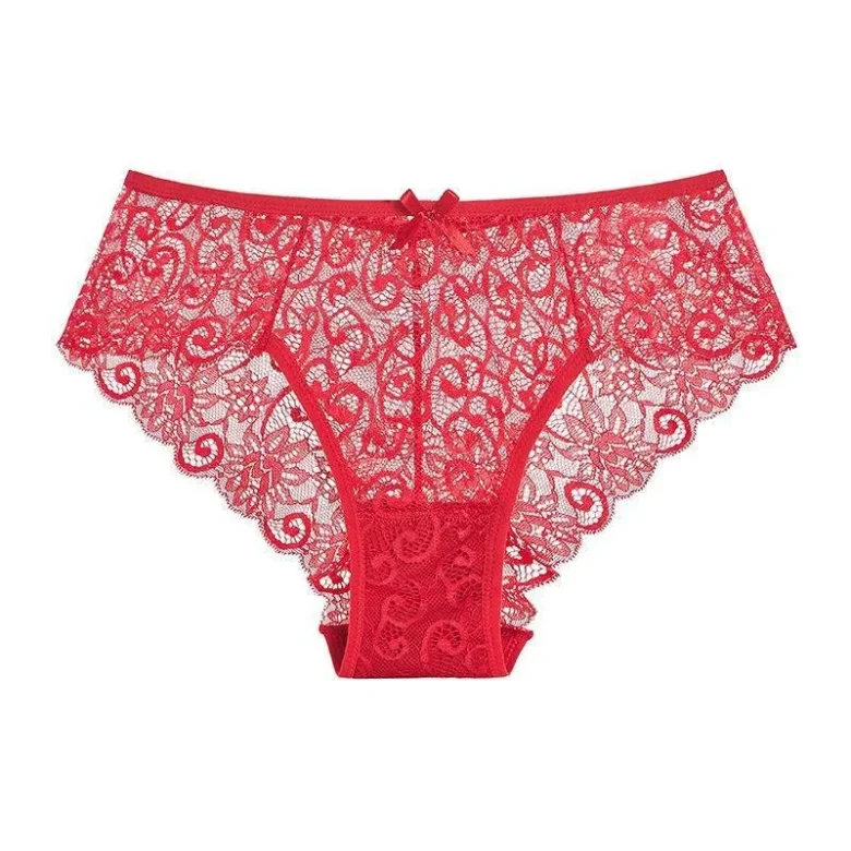 Red Mid-Waist Lace Briefs