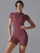 Red Women’s Summer Short-Sleeve Sports Jumpsuit